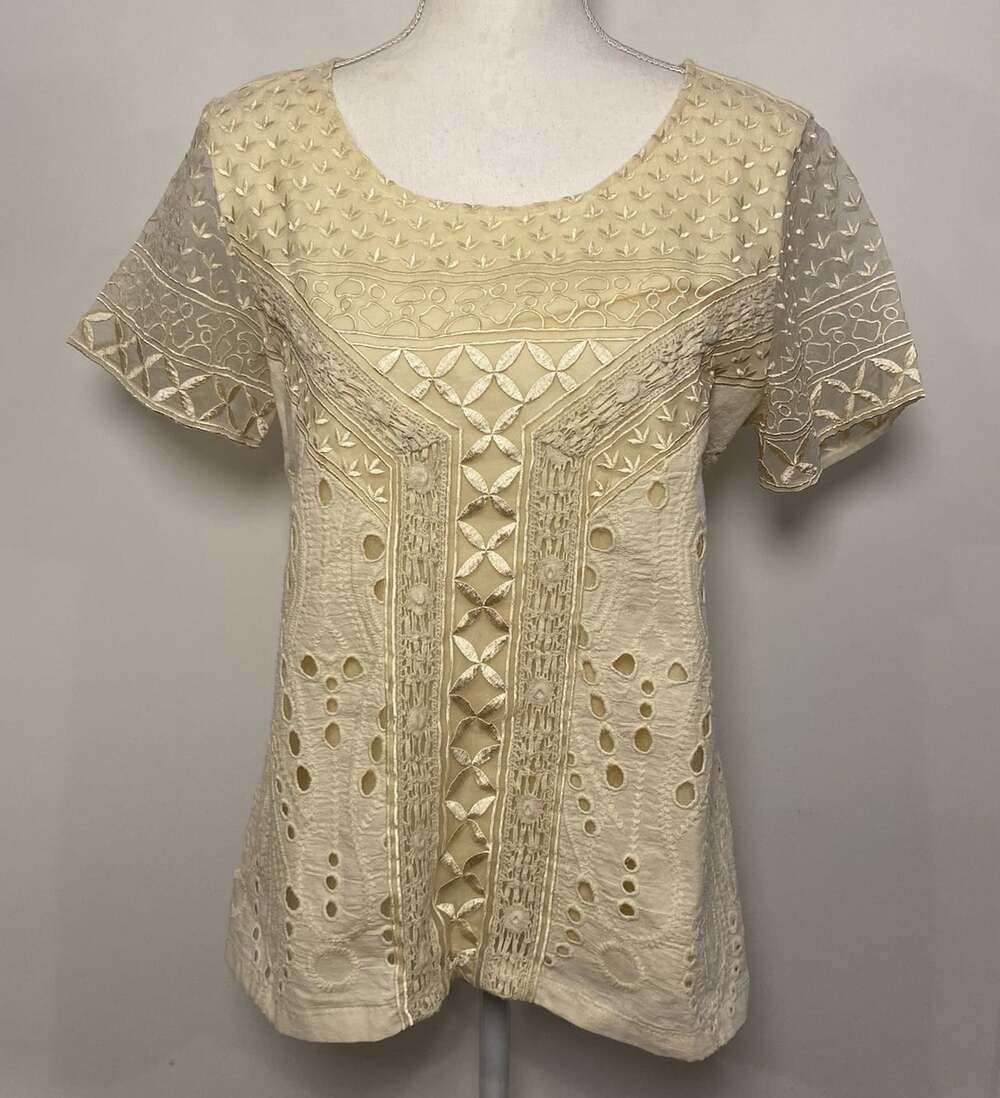 Sundance Shirt Blouse Embroidery Lace Cream Size Medium M